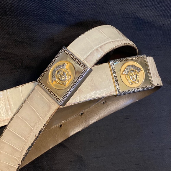Vintage Versace Italy gold silver tone cream belt main image 6